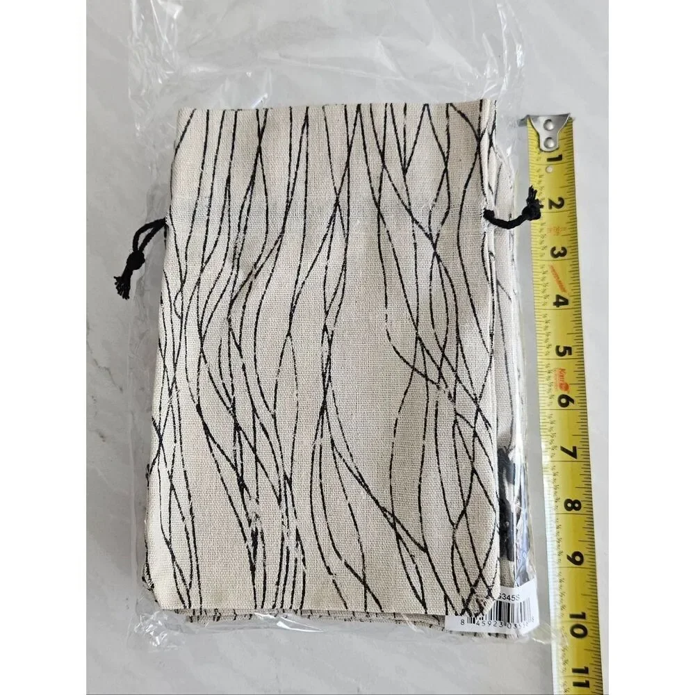 Beige and Black Drawstring Pouch Set Of 20 Medium Size